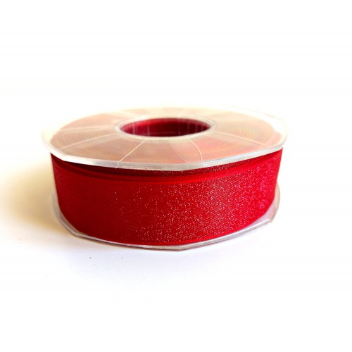 Nastro Organza Lurex Rosso Granato - 25 mm